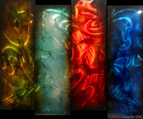 Elements Quadtych 2013 38x34 - Mixed Media on Metal on 4 Panels Original Painting - Chris DeRubeis