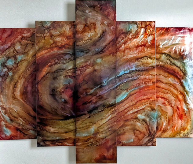 Center of Color Pentaptych 2009 48x58 - Mixed Media on Aluminum - Huge - Recess Mount by Chris DeRubeis