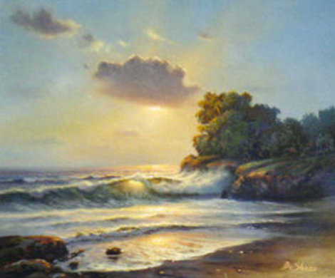Untitled Seascape 1976 23x27 Original Painting - William DeShazo