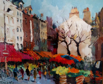 Paris Street Scene 1990 18x22 Original Painting - Gaston De Vel Paris Street Scene 1990 18x22 Original Painting - Gaston De Vel