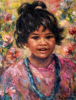 My Blue Beads 1980 24x20 Original Painting - Lisette De Winne My Blue Beads 1980 24x20 Original Painting - Lisette De Winne