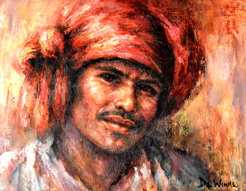 Asian Man 1980 20x24 Original Painting - Lisette De Winne Asian Man 1980 20x24 Original Painting - Lisette De Winne
