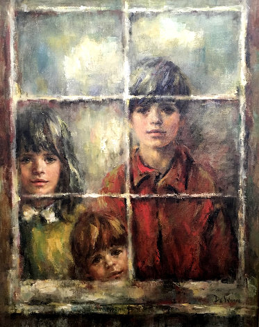 At the Window 1970 38x32 Original Painting - Lisette De Winne