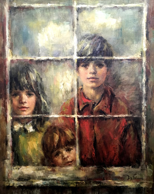 At the Window 1970 38x32 Original Painting by Lisette De Winne