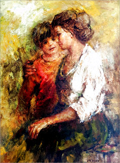 Mother and Son 46x36 Huge Original Painting - Lisette De Winne