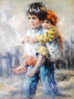 Untitled Children 1990 Original Painting - Lisette De Winne Untitled Children 1990 Original Painting - Lisette De Winne