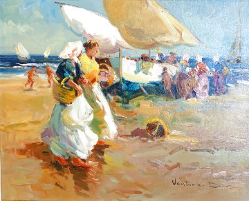 Beach Scene 1996 27x24 Original Painting - Ventura Diaz