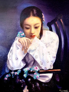 Untitled Portrait of a Girl 51x43 Huge Original Painting - Di Li Feng
