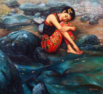 River Rain 46x50 Huge Original Painting - Di Li Feng River Rain 46x50 Huge Original Painting - Di Li Feng