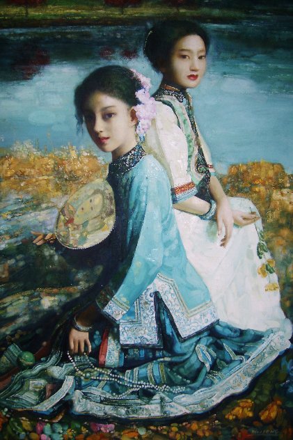 Untitled Asian Girls 2002 55x42 Original Painting by Di Li Feng