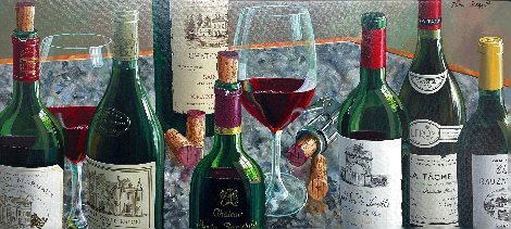 Untitled Wine Still Life 21x47 Original Painting - Dima Gorban