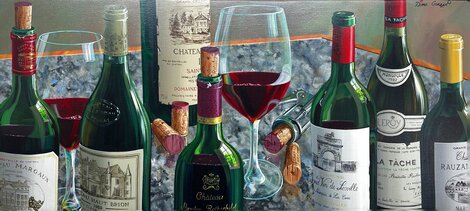 Untitled Wine Still Life  - 21x47 Original Painting - Dima Gorban
