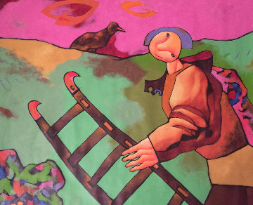 I Bird Which Doesn't Match the Ladder 1997 44x50 Super Huge Original Painting - Dimitri Strizhov I Bird Which Doesn't Match the Ladder 1997 44x50 Super Huge Original Painting - Dimitri Strizhov