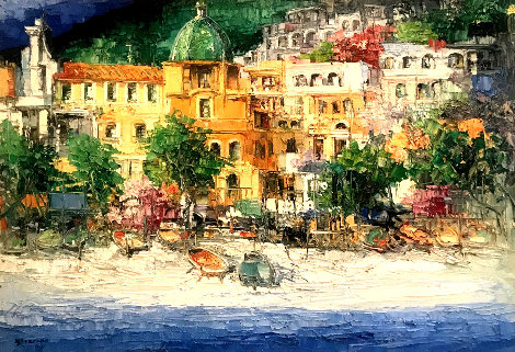 Positano 1971 42x57 Original Painting - Antonio Di Viccaro
