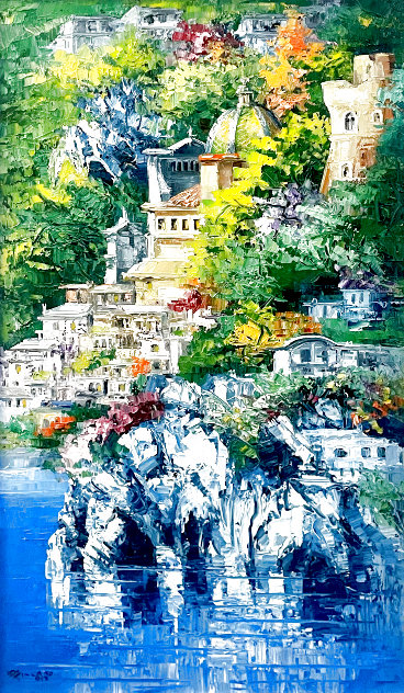 Positano 1971 48x30 - Huge - Italy Original Painting by Antonio Di Viccaro