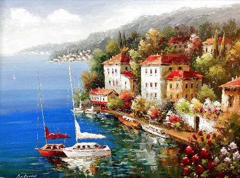Untitled Lake Como Scene 1970 38x47 - Huge - Italy Original Painting - Antonio Di Viccaro