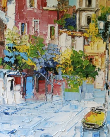 Positano, Italy 1971 35x27 Original Painting - Antonio Di Viccaro
