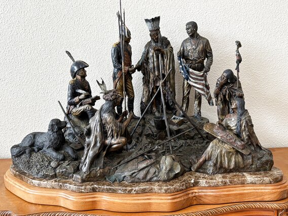Council Fire on the Columbia Bronze Sculpture - Huge 24x39