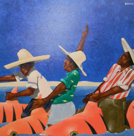 Untitled (Riding Fish) 1998 29x29 Original Painting - Don Dahlke