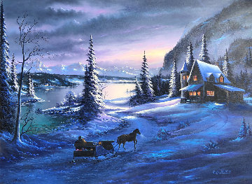 Mountain Christmas 1995 39x51 Original Painting - Lionel Dougy Mountain Christmas 1995 39x51 Original Painting - Lionel Dougy