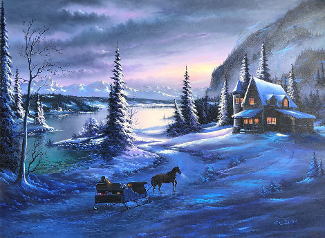 Mountain Christmas 1995 39x51 Huge Original Painting - Lionel Dougy