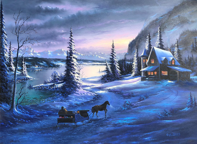 Mountain Christmas 1995 39x51 Huge Original Painting by Lionel Dougy