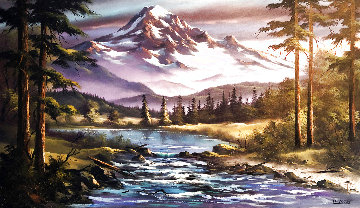 Snow-Capped Mountain Landscape 24x36 Original Painting - Lionel Dougy Snow-Capped Mountain Landscape 24x36 Original Painting - Lionel Dougy