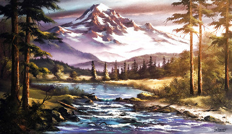 Snow Capped Mountain Landscape 24x36 Original Painting - Lionel Dougy