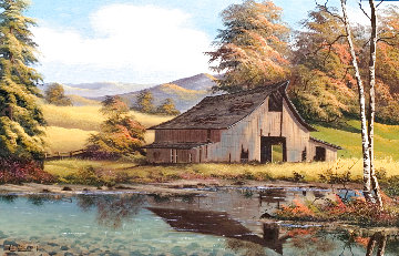 Untitled Cabin Landscape 28x38 Original Painting - Lionel Dougy Untitled Cabin Landscape 28x38 Original Painting - Lionel Dougy