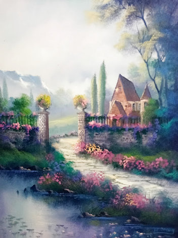 Untitled Garden Landscape 25x21 Original Painting - Lionel Dougy