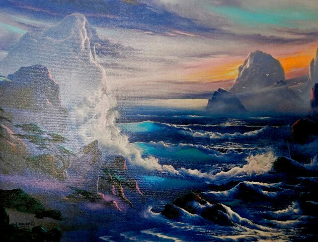 Untitled Seascape 1990 24x28 - Framed Oil on Canvas by Lionel Dougy