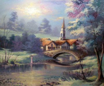 Untitled Village Landscape 24x20 Original Painting - Lionel Dougy Untitled Village Landscape 24x20 Original Painting - Lionel Dougy