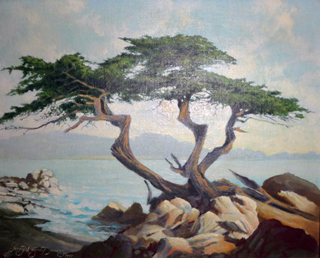 Carmel Sculpture (Lone Cypress) 1971 10x12 - Monterey, California Original Painting by Jerry Wayne Downs
