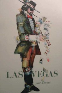 Las Vegas Gambler Poker Litho Poster Hand Signed 1980s Limited Edition Print - John Doyle