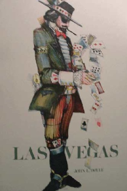 Las Vegas Gambler Poker Litho Poster Hand Signed 1980s Limited Edition Print by John Doyle