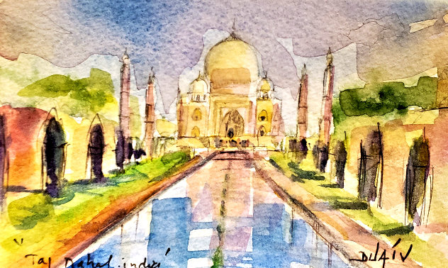 Taj Mahal India - Watercolor 2015 16x19 Watercolor by  Duaiv