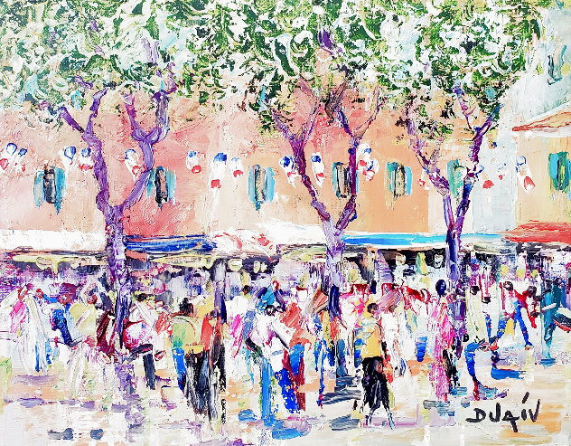Fete Place Du Village - 2015 20x23 - Signed Twice - France Original Painting by  Duaiv