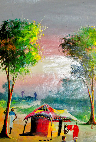 Zaire Village Life 1988 19x13 - Congo, Africa - Early Original Painting -  Duaiv