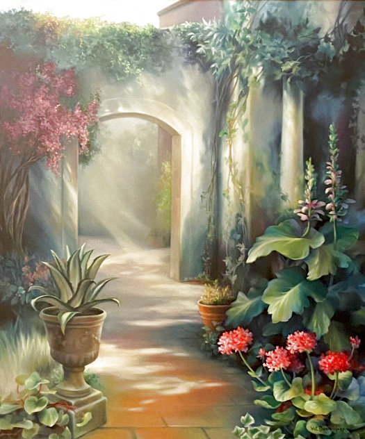 Untitled Garden Scene 1995 42x37 - Huge Original Painting by Vie Dunn-Harr