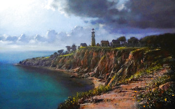 Untitled (Lighthouse) 1975 33x50 Huge Original Painting - Syd Dutton