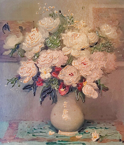 Untitled Floral Still Life 1940 29x25 Original Painting - Marcel Dyf