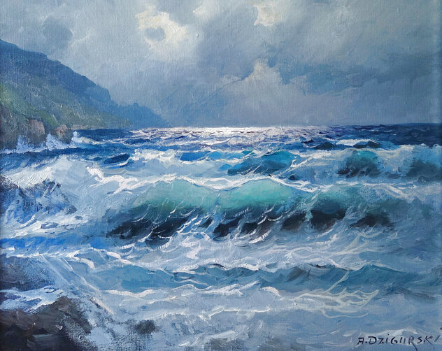 Untitled Seascape 22x26 - Framed Oil on Canvas by Alex Dzigurski