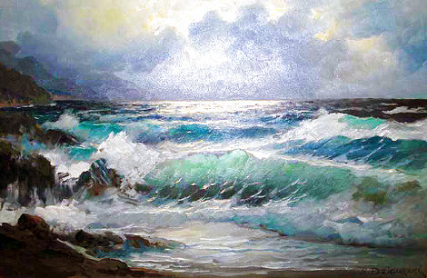 Untitled Seascape 30x42  Huge Original Painting - Alex Dzigurski
