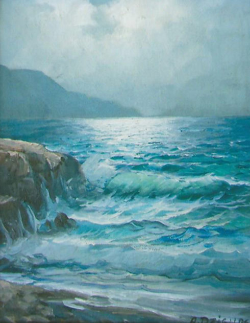 Untitled Early  Seascape 1967 8x10 Original Painting by Alex Dzigurski