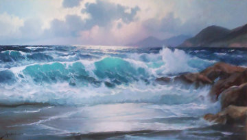 American Marine Landscape 1960 27x51 Super Huge Original Painting - Alex Dzigurski American Marine Landscape 1960 27x51 Super Huge Original Painting - Alex Dzigurski