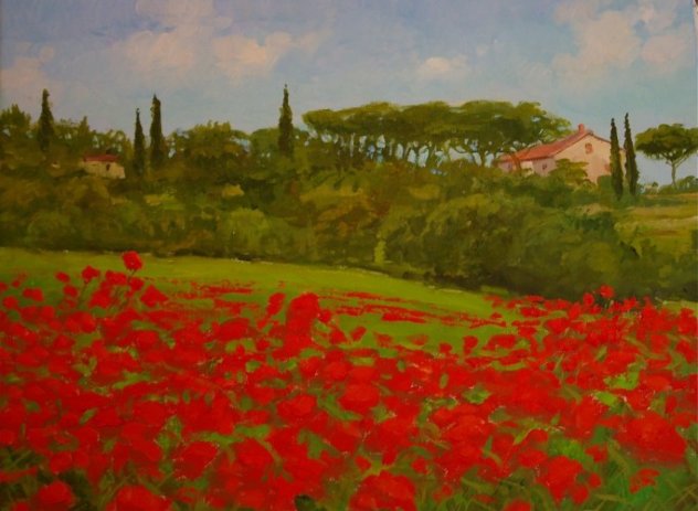 Tuscan Poppies Painting, Italy 2010 14x18 Original Painting by Alex Dzigurski II