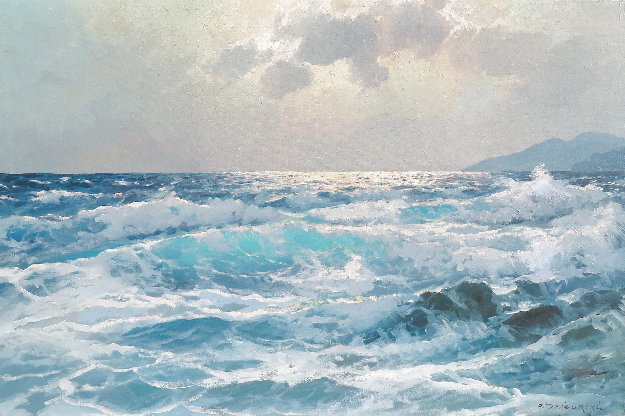 Untitled Seascape 1990 Oil on Canvas 30x42 by Alex Dzigurski Sr