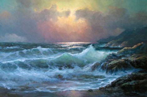 Pacific Sunset 29x41 Original Painting - Alex Dzigurski Sr.
