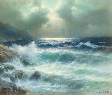 Moonlight on the Pacific 1986 45x33 Huge Original Painting - Alex Dzigurski Sr. Moonlight on the Pacific 1986 45x33 Huge Original Painting - Alex Dzigurski Sr.