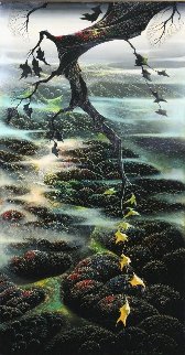 Fog Laced Hills 1995 54x34 Original Painting - Eyvind Earle Fog Laced Hills 1995 54x34 Original Painting - Eyvind Earle